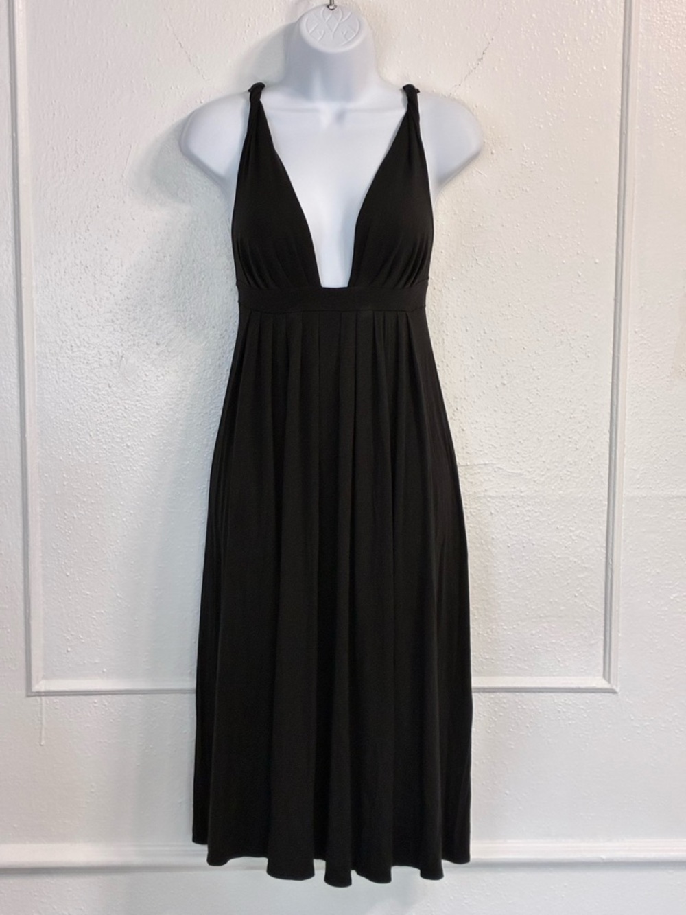 Tart Grecia Sexy Black deep V-Neck Sleeveless Midi Dress Sz.S